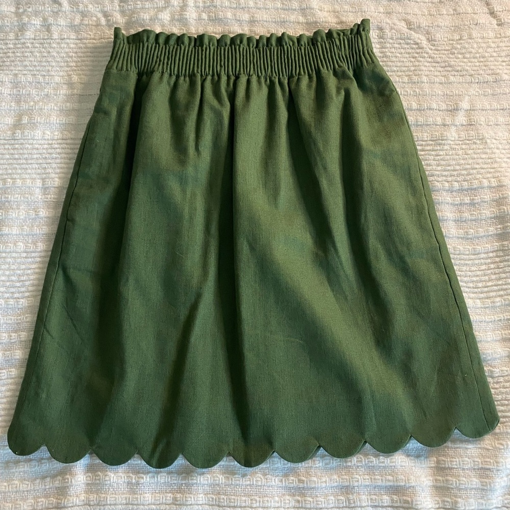 J. Crew Green Linen/Cotton Scalloped Skirt - Size 00